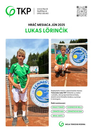 HRÁČ MESIACA JÚN 2025 | LUKAS LÖRINČÍK